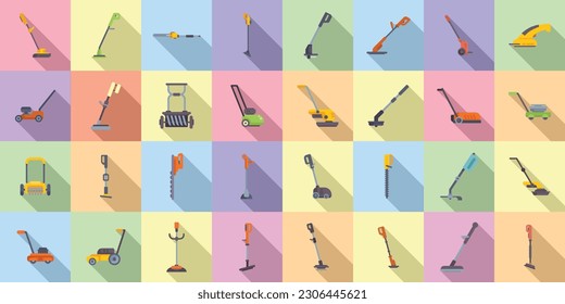 Garden trimmer icons set flat vector. Care cutter. Farm equipment