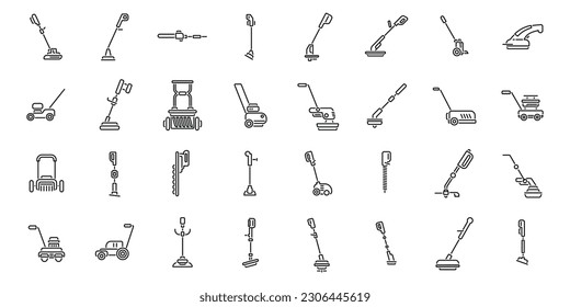 Garden trimmer icons set outline vector. Care cutter. Farm equipment