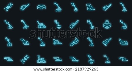 Garden trimmer icons set outline vector. Clipper backyard. Care cutter vector neon