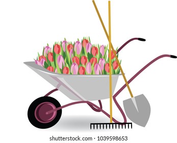 garden trolley with flowers. vector illustration