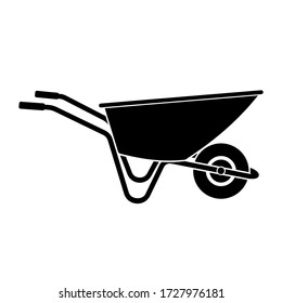 Garden trolley icon. Wheelbarrow cart. Vector illustration construction trolley.
