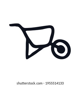 Garden trolley wheelbarrow doodle icon sign logo Construction tool symbol emblem Game design Cartoon children's style Fashion print clothes apparel greeting invitation card cover flyer poster banner