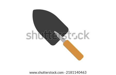 Garden trowel flat icon for web. Simple gardening trowel with wooden handle sign vector design. Minimalist shovel, spade or trowel web icon isolated on white. Trowel clipart logo. Garden concept