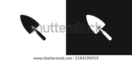 Garden trowel flat icon for web. Simple gardening trowel with handle sign web icon silhouette with invert color. Minimalist shovel, spade or trowel solid black icon vector design. Graden concept logo
