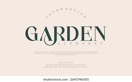 Garden typography beauty fashion elegant minimalist serif italic fonts decorative wedding vintage retro logos. Minimal luxury font alphabet logo. Vector illustration

