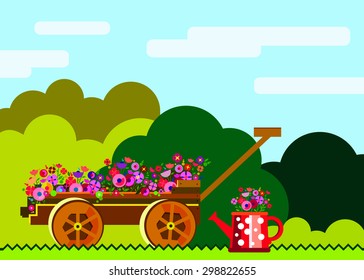 garden vector equipment illustration rake watering can