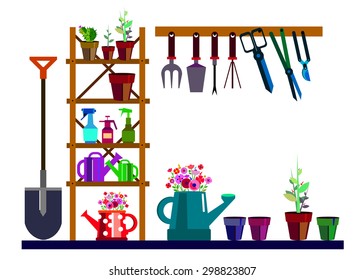 garden vector equipment illustration rake watering can