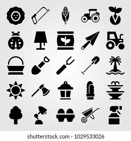 Garden vector icon set. cactus, shovel, tree and sprayer