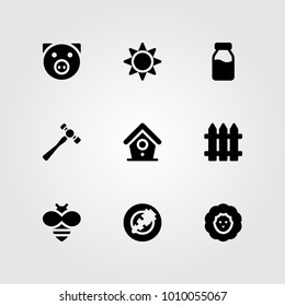 Garden vector icon set. carrot, pig, hammer and sheep