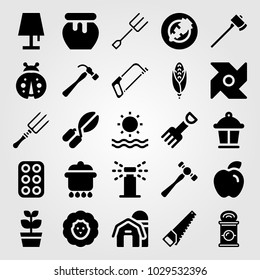 Garden vector icon set. corn, plant, sheep and sprinkle