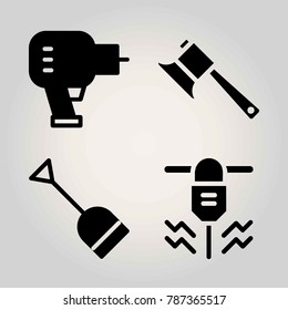 Garden vector icon set. driller, shovel and axe