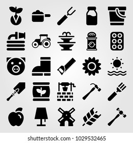 Garden vector icon set. fork, wheat, windmill and fertilizer