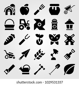 Garden vector icon set. lamp, butterfly, cutlery and fork