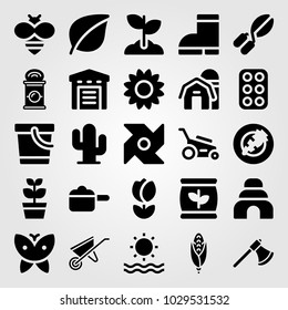 Garden vector icon set. pail, sun, carrot and sunflower
