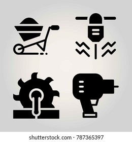Garden vector icon set. saw, wheelbarrow and driller