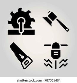 Garden vector icon set. saw, driller and axe