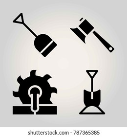 Garden vector icon set. shovel, axe and saw