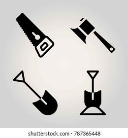Garden vector icon set. shovel, saw and axe