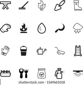 garden vector icon set such as: fork, sprout, yard, climate, sprayer, pair, splash, technology, nitrogen, fashion, pitchfork, household, system, mowing, bucketful, clean, fertilize, landscaping, home