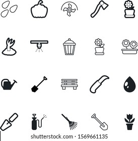 garden vector icon set such as: hose, industry, coriander, seeds, worker, knife, rake, tools, furniture, light, war, ripper, compressor, system, autumn, seedling, head, architecture, landscaped