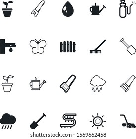 garden vector icon set such as: pesticide, liquid, beauty, light, knapsack, beautiful, butterfly, insect, wall, mower, droplet, panel, rake, sunny, abstract, blue, company, sunlight, sunrise, logo