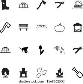 garden vector icon set such as: seasonal, pipe, pergola, construction, seat, cafe, light, color, beauty, security, outdoors, rubber, tube, wildfire, home, carry, snow, rescue, wear, nutrition, seed