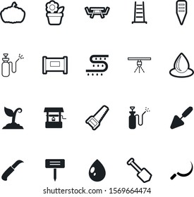 garden vector icon set such as: travel, tactical, bench, job, wire, bucket, floral, head, vegetarian, closeup, eat, board, tablet, hand, wood, sickle, blossom, ecology, boundary, worker, barrier