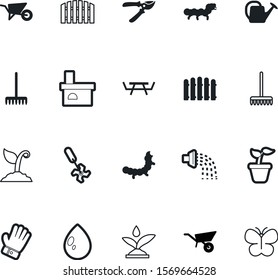 garden vector icon set such as: fresh, botanical, interior, tools, ground, automatic, spray, potted, cut, instrument, industry, linear, clothes, pivot, system, tear, flame, beautiful, coal