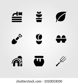 Garden vector icon set. tulip, plant, fork and eggs