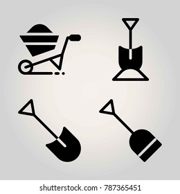 Garden vector icon set. wheelbarrow and shovel