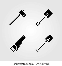 Garden vector icons set. axe, shovel and handsaw