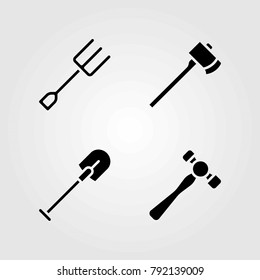 Garden vector icons set. axe, fork and shovel