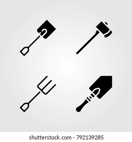 Garden vector icons set. axe, fork and spade