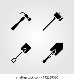 Garden vector icons set. axe, spade and shovel