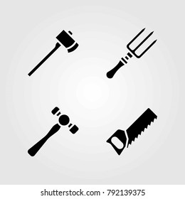 Garden vector icons set. axe, hammer and fork
