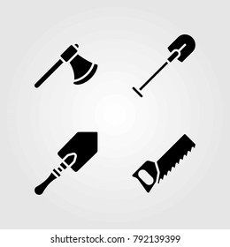 Garden vector icons set. axe, shovel and handsaw
