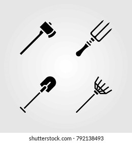 Garden vector icons set. fork, shovel and rake