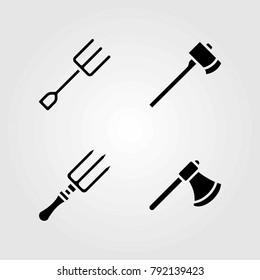 Garden vector icons set. fork and axe