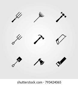 Garden vector icons set. fork, spade and handsaw