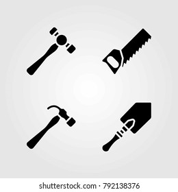 Garden vector icons set. hammer, shovel and handsaw