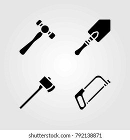 Garden vector icons set. hammer, shovel and axe