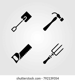 Garden vector icons set. hammer, spade and fork