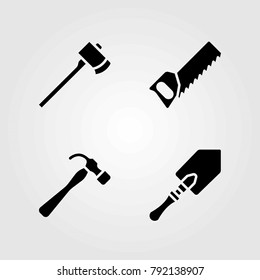 Garden vector icons set. handsaw, axe and shovel