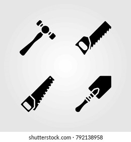 Garden vector icons set. handsaw, shovel and hammer