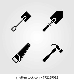 Garden vector icons set. handsaw, shovel and hammer
