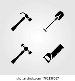 Garden vector icons set. shovel, hammer and handsaw