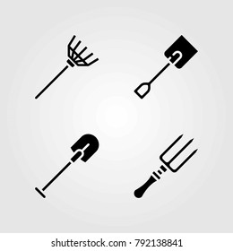 Garden vector icons set. spade, fork and shovel