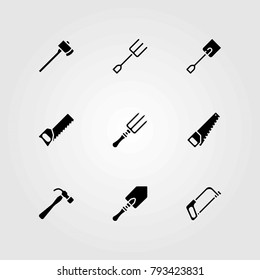 Garden vector icons set. spade, axe and shovel