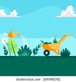 garden vector with watering can