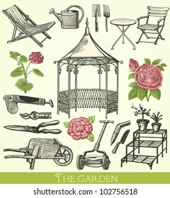 The garden  - vintage engraved illustration - Catalog of a French department store - Paris 1930
